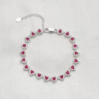Pulseira Riviera Coração Zircônia Rosa