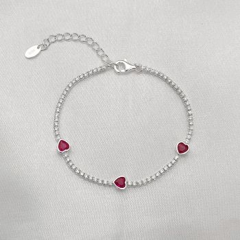 Pulseira Riviera 3 Corações Rosa