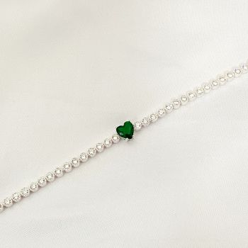 Pulseira Riviera Coração Zircônia Verde