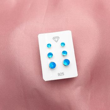 Trio Redondo Zirconia Embutida Azul