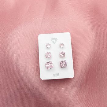 Trio Zirconia Quadrada Rosa Claro
