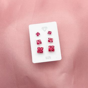 Trio Zirconia Quadrada Rubi