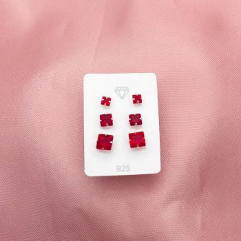 Trio Zirconia Quadrada Vermelho