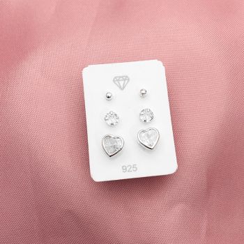 Trio Coração Cristal Zirconia E Bolinha