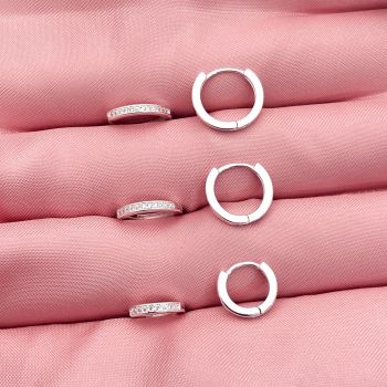 Trio Argola Cravejada Frente Verso Liso