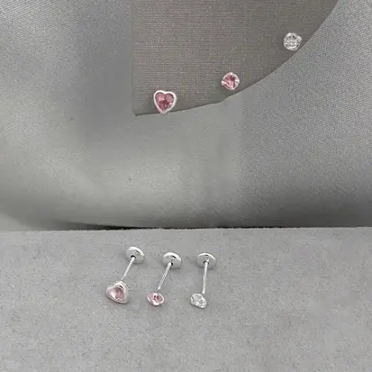 TRIO BABY ZIRC CRISTAL ZIRC ROSA E CORAÇAO
