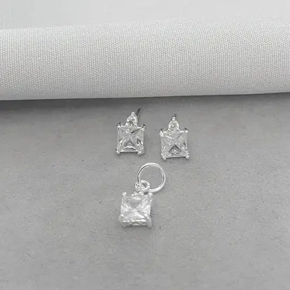 CONJUNTO ZIRCONIA QUADRADA CRISTAL 5X5