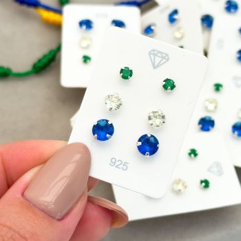 Trio Zirconia Garras Azul/verde/amarelo 3/4/5mm