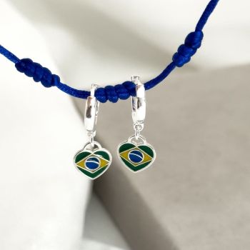 Brinco Click Coração Bandeirinha Do Brasil