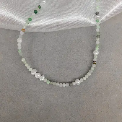CHOKER PEDRA AMAZONITA PEROLAS INTERCALADAS