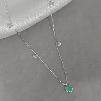 GARGANTILHA 4 ZIRCONIAS FIXAS MEIO GOTA TURQUESA