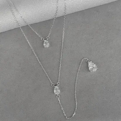 GARGANTILHA DUPLA GRAVATINHA ZIRCÔNIA GOTA 40+5CM/45+5CM