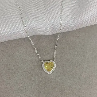 GARGANTILHA ZIRCONIA CORAÇÃO MEIO TOPAZIO