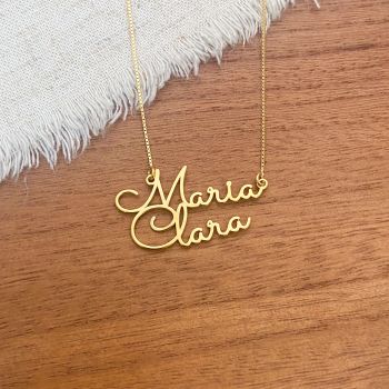 Gargantilha Nome Personalizado Duplo Fonte 5 Dourado