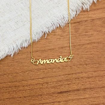 Gargantilha Mini Nome Corações Dourado