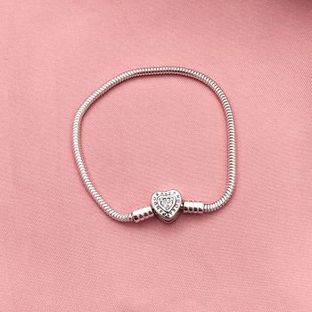 Pulseira Pandora Coração Meio Cravejado