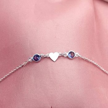 Pulseira 2 Zirconias Roxo Coração Meio