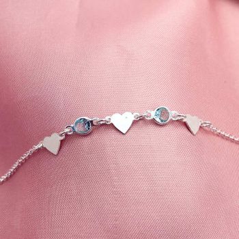 Pulseira 2 Zirconias Azul Bebê 3 Corações