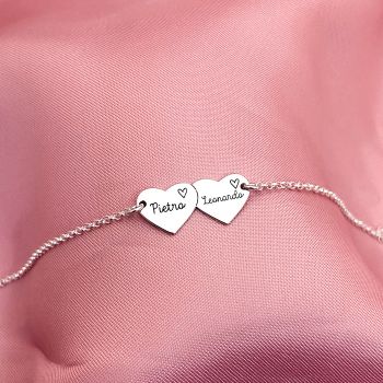 Pulseira Adulto 2 Corações Nomes Personalizados