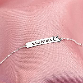 Pulseira Infantil Nome Vazado Plaquinha Retangular Coroa