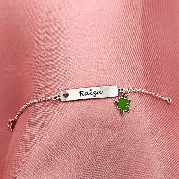 Pulseira Infantil Plaquinha Coração Vazado + Quebra Cabeça
