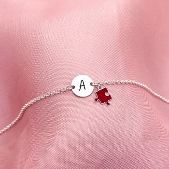 Pulseira Nome Mini Plaquinha Redonda + Quebra Cabeça