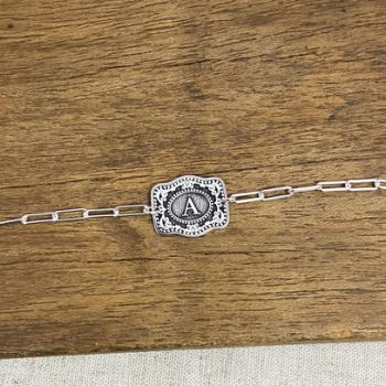 Pulseira Fivela Envelhecida Inicial Elo Alongado