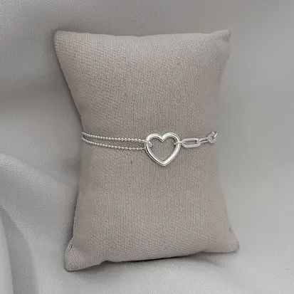 PULSEIRA CORAÇÃO VAZADO ELOS BOLINHA DUPLA